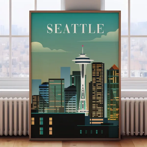 Seattle Travel Poster, Retro Washington Art Print