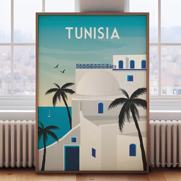 Tunisia Travel Poster, Retro Wall Art Print