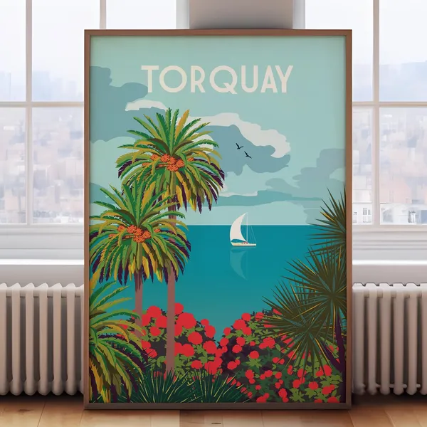Torquay Travel Poster, English Riviera, Devon