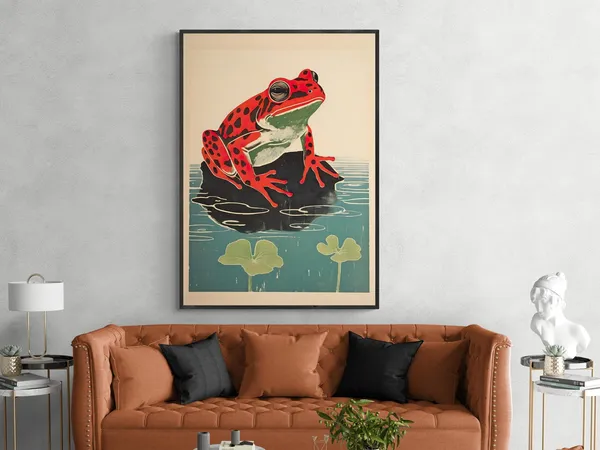 Japanese Frog Woodblock Art Print, Matsumoto Hoji