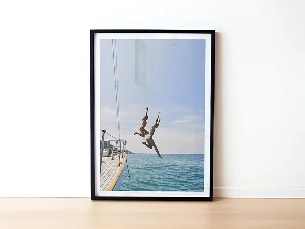 Woman Blue Ocean Sail Boat Yacht Minimalist Art Print