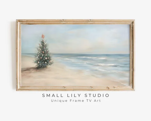Christmas Tree On Beach Coastal Christmas Art Print