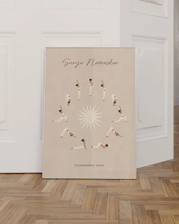 Yoga Sun Salutation Poster, Boho Gift for Girlfriend