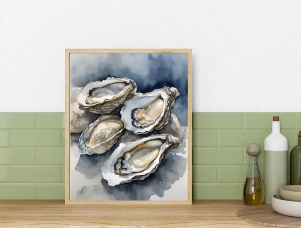 Oyster Watercolor Art Print, Coastal Minimalist Poster