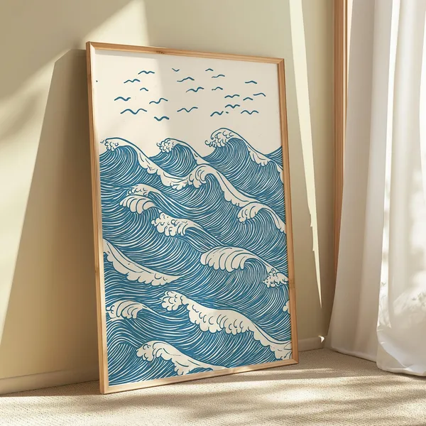 Great Waves Hokusai-Inspired Art Print, Vintage Japanese