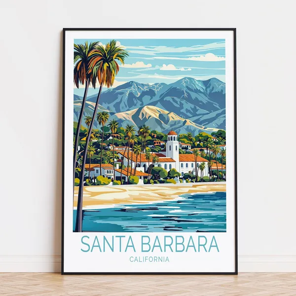 Santa Barbara Travel Poster, Coastal Wall Art Print