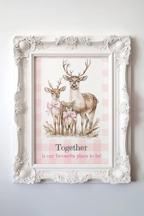 Christmas Reindeer Family Gift, Whimsical Winter Art Print