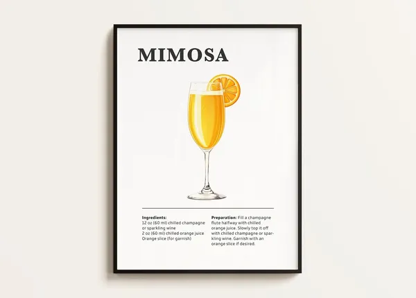 Mimosa Cocktail Poster, Bar Kitchen Art Print