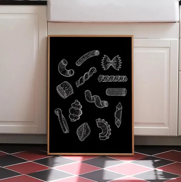 Pasta Kitchen Wall Art Print, Black And White