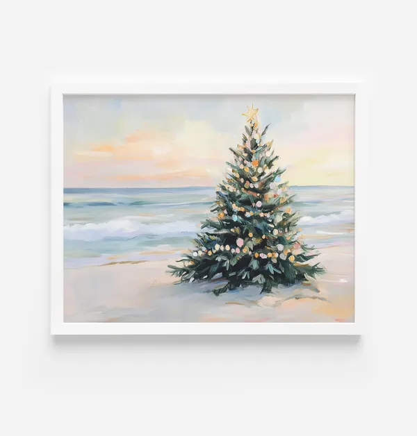 Pastel Beach Christmas Tree Decor Nautical Art Print