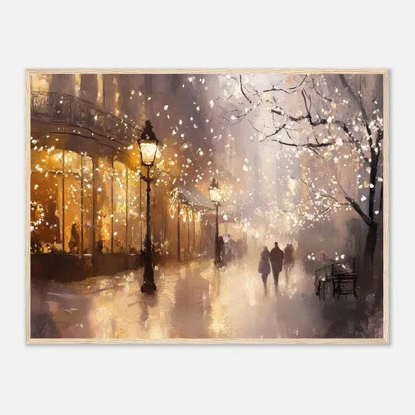Paris Christmas Street Oil Painting Print, Winter Cityscape