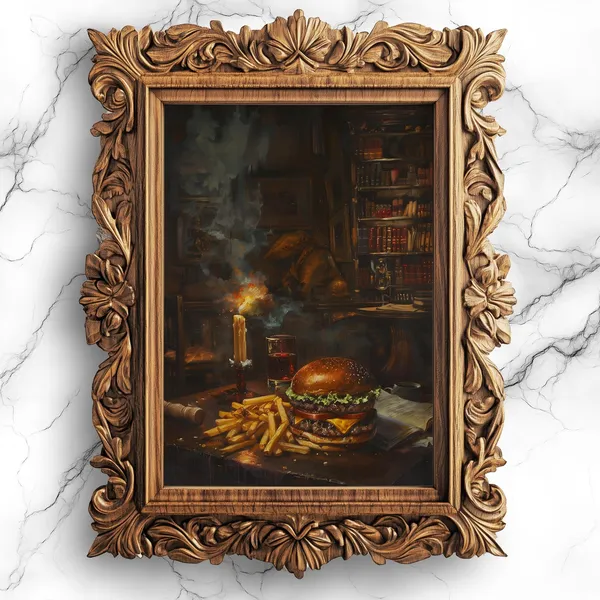 Cheeseburger Fries Art Print, Unique Home Decor