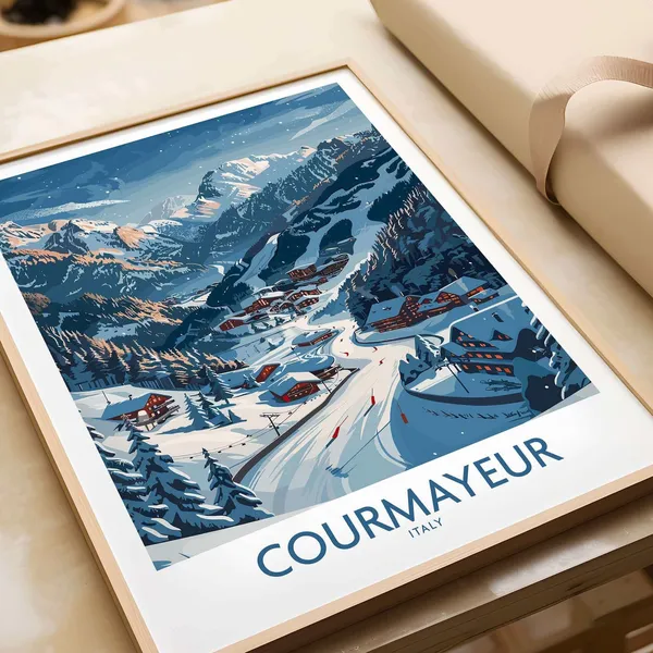 Courmayeur Ski Art Print, Ski Lodge Decor