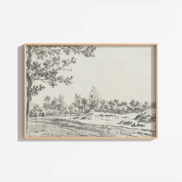 Vintage Landscape Drawing, Black And White Tree Print