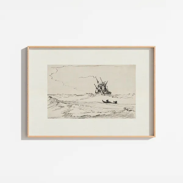 Vintage Nautical Sailboat Ink Drawing Art Print