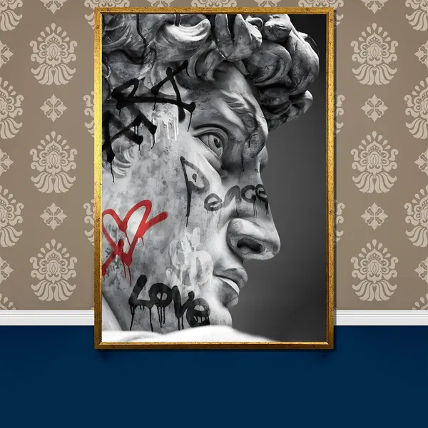 Classic Meets Street Art Statue, Graffiti Art Print