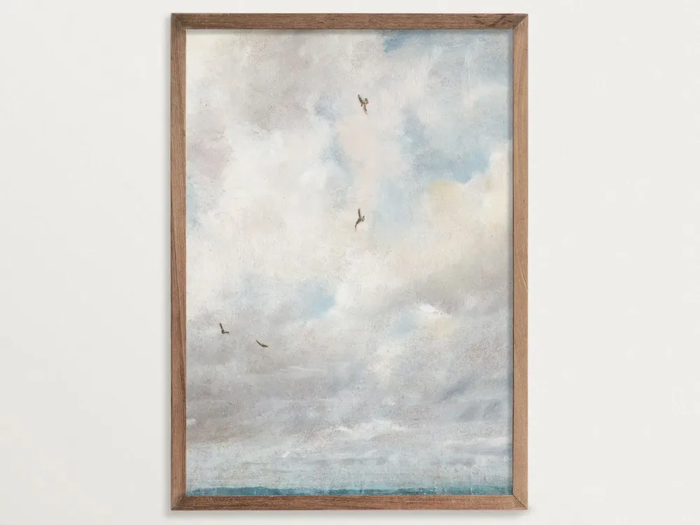 Vintage Cloud Painting Print, Muted Sky Art Print