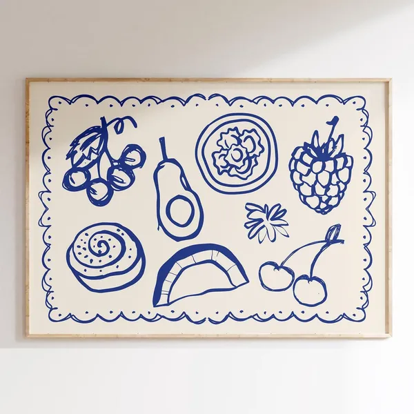Hand Drawn Food Print, Retro Kitchen Art