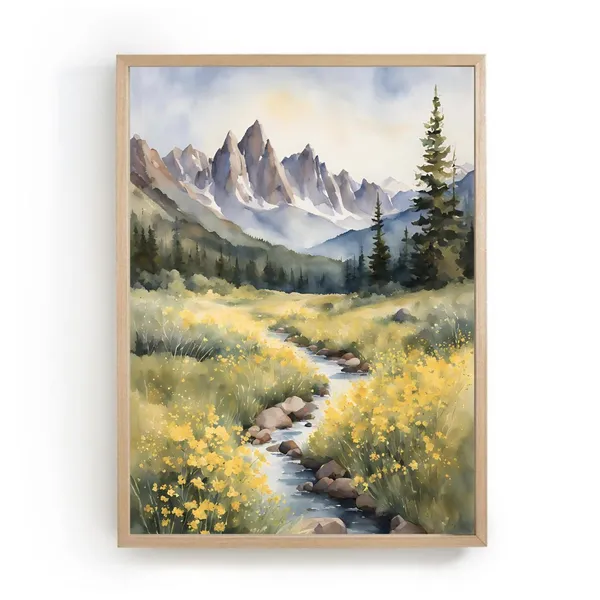 Mountain River Idaho Landscape Watercolor Art Print