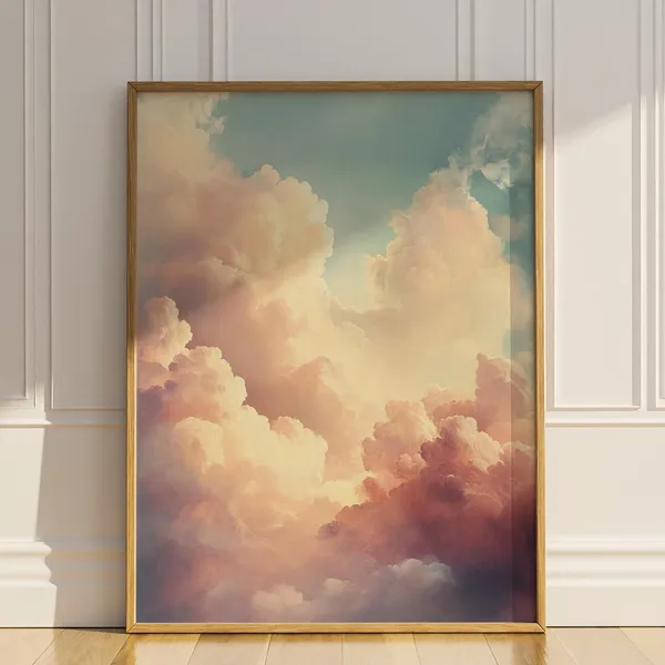 Clouds Poster Print, Neutral Nursery Wall Art