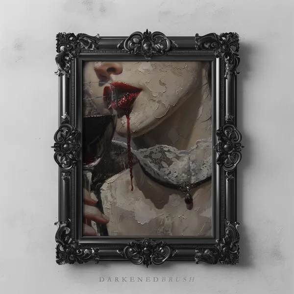 Gothic Victorian Woman Vampire Art Print, Dark Romance