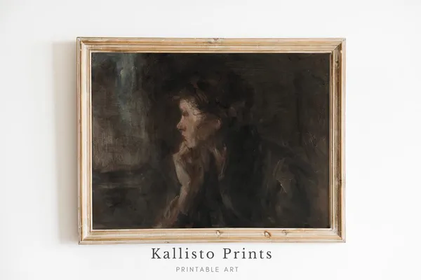 Vintage Portrait Art Print, Dark Moody Style