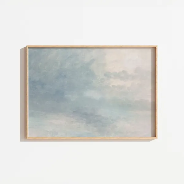 Vintage Cloud Painting, Muted Blue Sky Watercolor