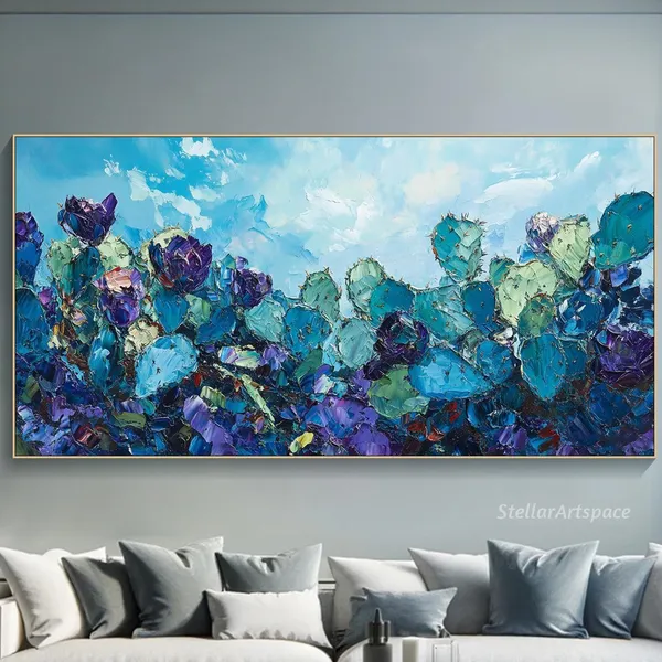 Prickly Pear Cactus Impasto Art Print, Desert Decor