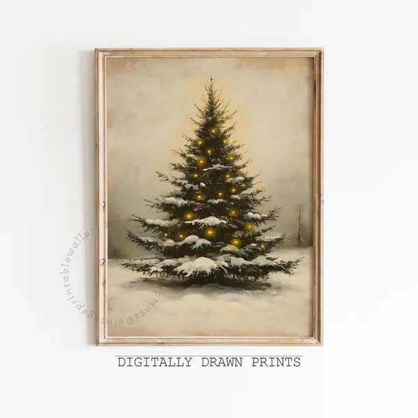 Moody Christmas Tree Vintage Holiday Art Print