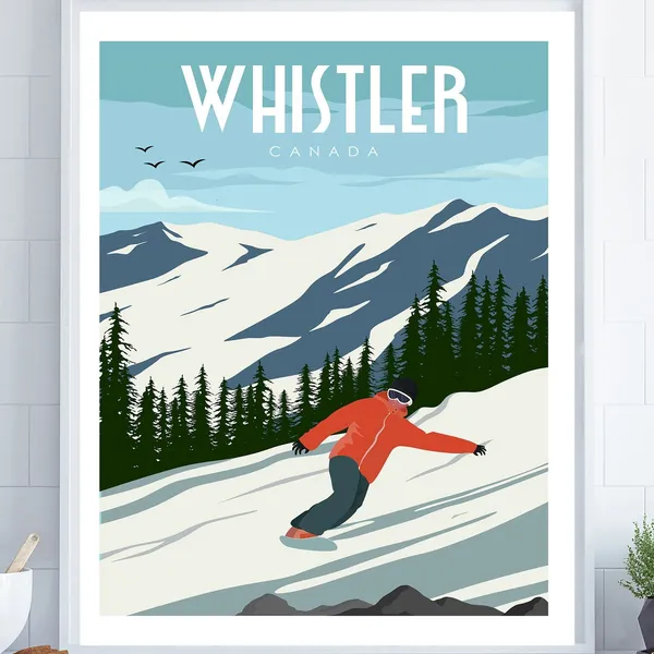 Whistler Travel Poster, Canada Snowboarding Wall Art
