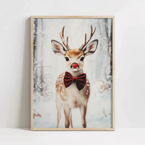 Rudolph Art Print, Holiday Deer Nursery Decor