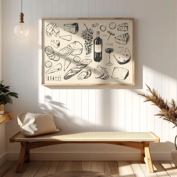 Wine And Cheese Kitchen Art Print, French Dining Decor