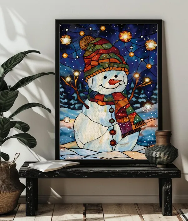 Stained Glass Christmas Snowman Art Print