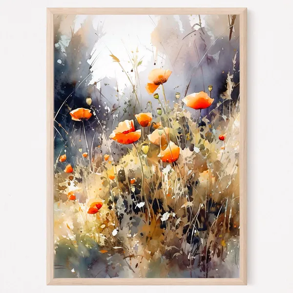 Poppy Field Botanical Art Print, Meadow Flowers