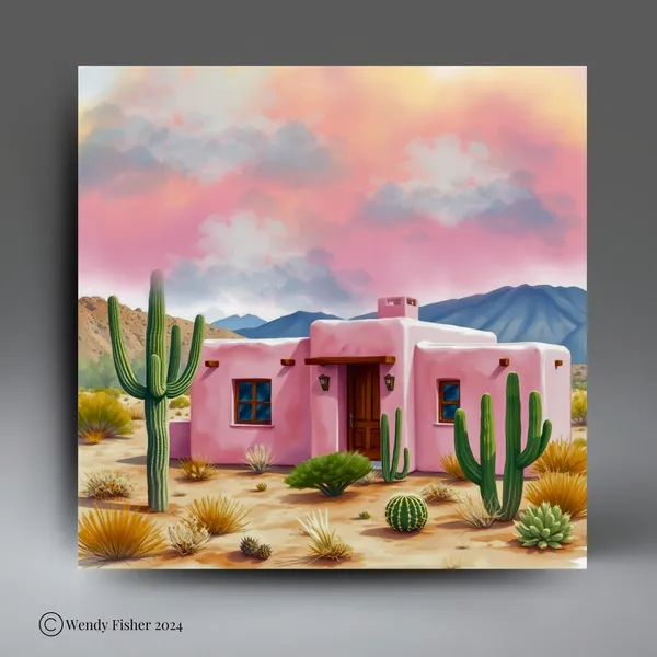 Desert Southwest Pink Adobe House Art Print, Arizona