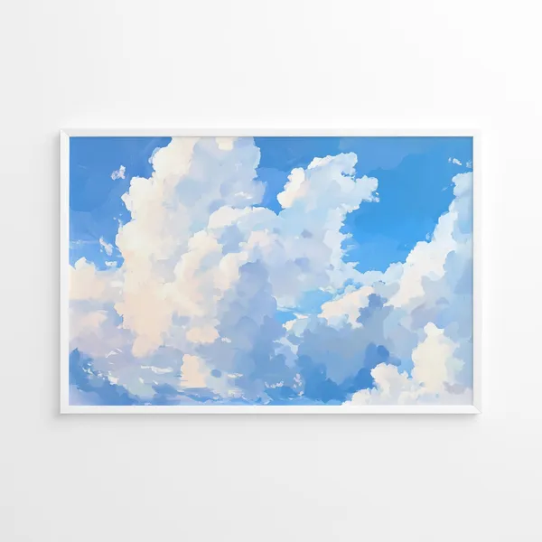 Clouds Blue Sky Art Print, Whimsical Pastel
