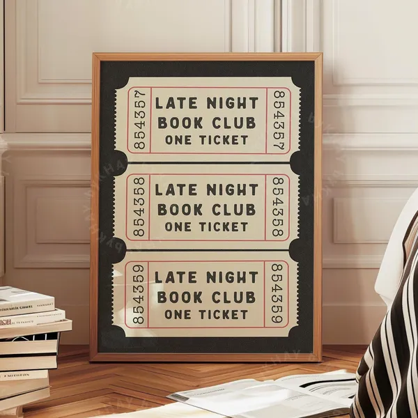 Late Night Book Club Ticket, Vintage Retro Art Print