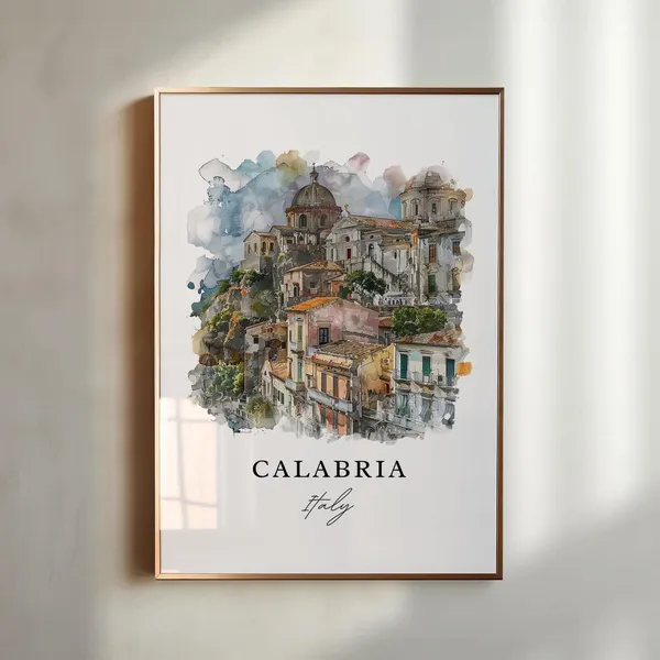 Calabria Italy Watercolor Travel Poster, Housewarming