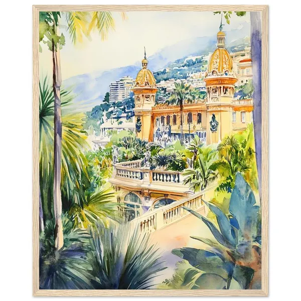 Monte Carlo Casino Watercolor Travel Poster, Monaco