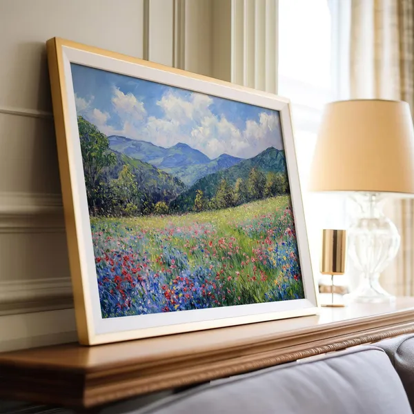 Flower Field Landscape, Oil Painting Art Print