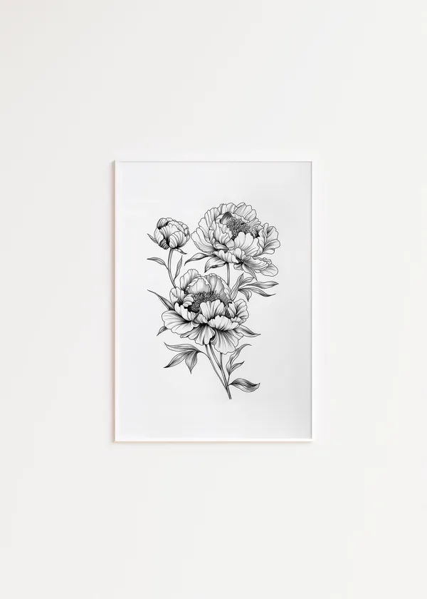 Vintage Peony Sketch, Minimalist Botanical Art Print