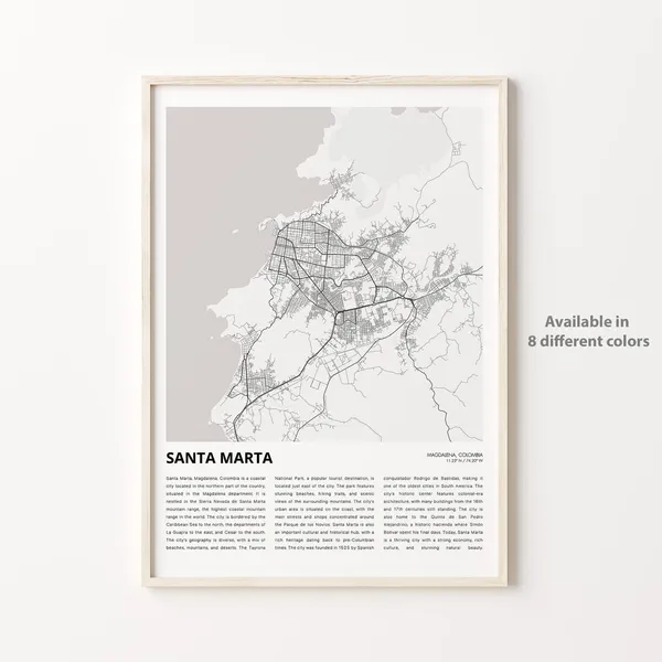 Santa Marta Map Art Print, Travel Wall Decor