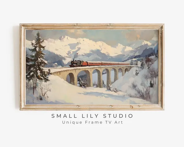 Winter Train Swiss Alps Landscape, Vintage Travel Poster