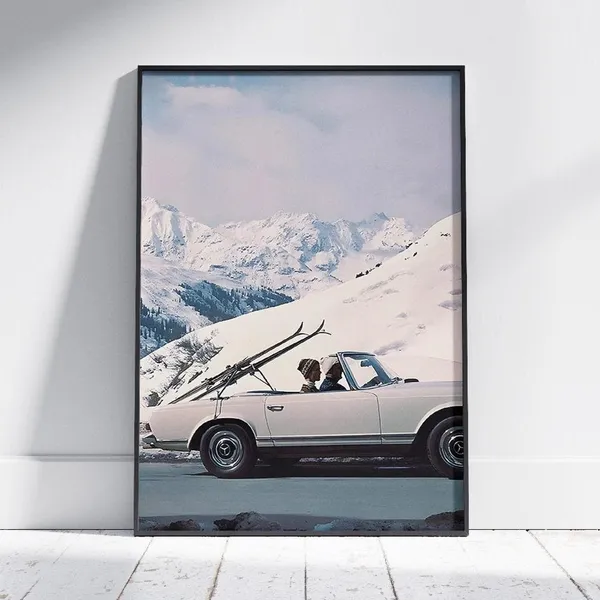 Vintage Retro Luxury Ski Photo Print, Winter Decor