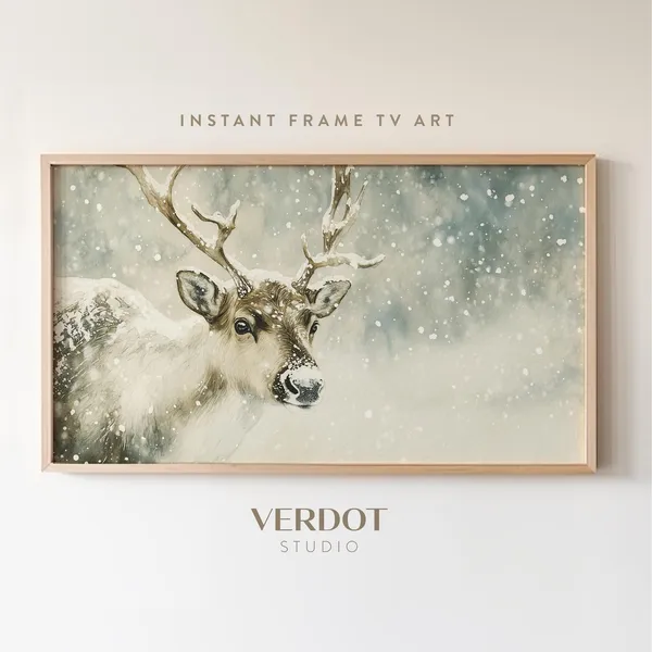 Santas Reindeer Christmas Art Print, Holiday Winter