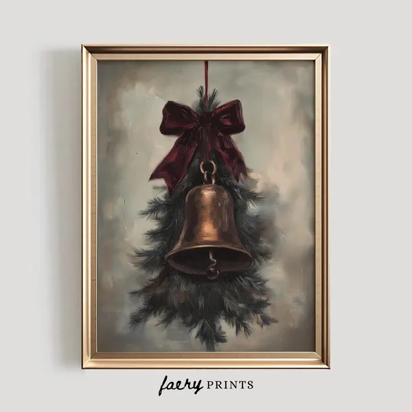 Vintage Christmas Jingle Bell Art, Rustic Holiday Wall