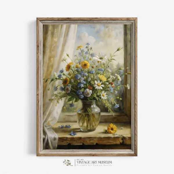 Spring Wildflowers Still Life Art Print, Vintage Floral