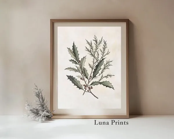 Vintage Holly Art Berry Stems Christmas Poster