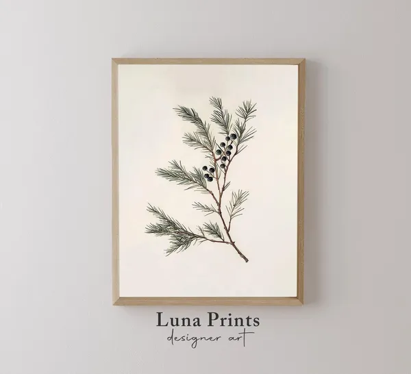 Juniper Stem Holiday Botanical Print, Christmas Decor