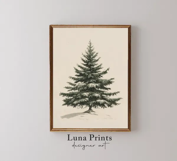 Vintage Evergreen Winter Botanical Christmas Art Print